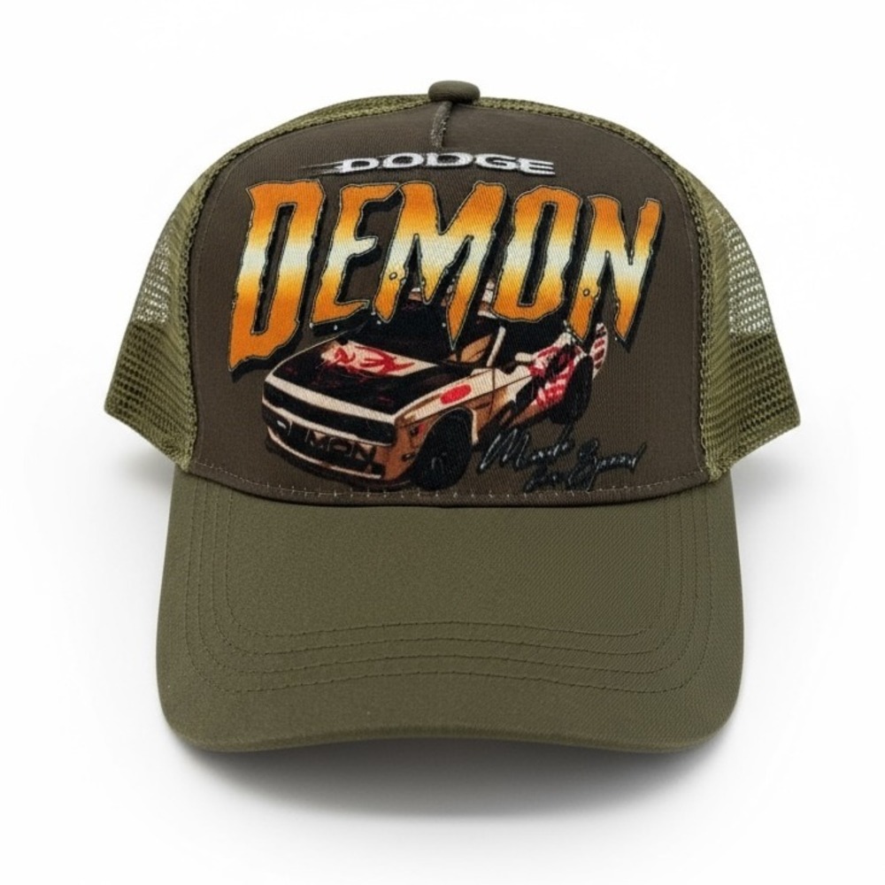 Dodge Demon x Reason Trucker Snapback Hat Limited Edition Olive Green Mens NEW‎